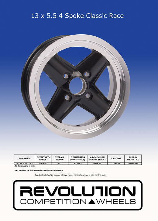 Rev 4 Spoke Race Wheels 13x5.5 Formula Ford 4x95.25 ET08 – Palmside NZ