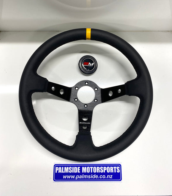 Motamec Rally Steering Wheel 350mm Deep Dish Black Leather
