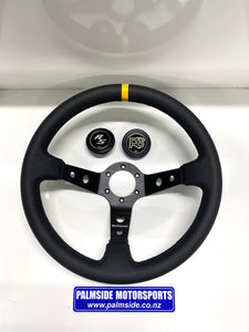 Motamec Rally Steering Wheel 350mm Deep Dish Black Leather RS