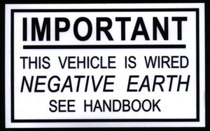Ford Escort MK1 "Negative Earth" sticker